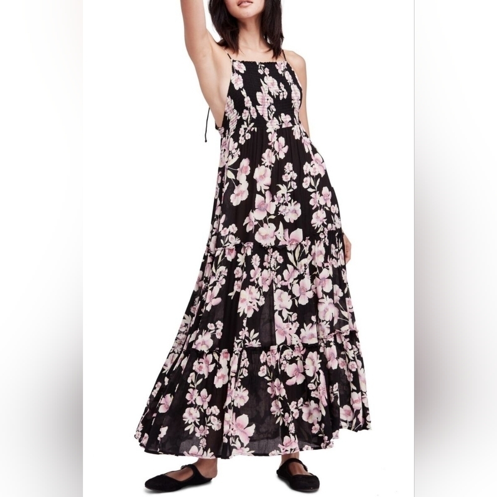 Intimately Free People Onyx Garden Party Floral Tiered A-Line Maxi Dress Black - Picture 14 of 14